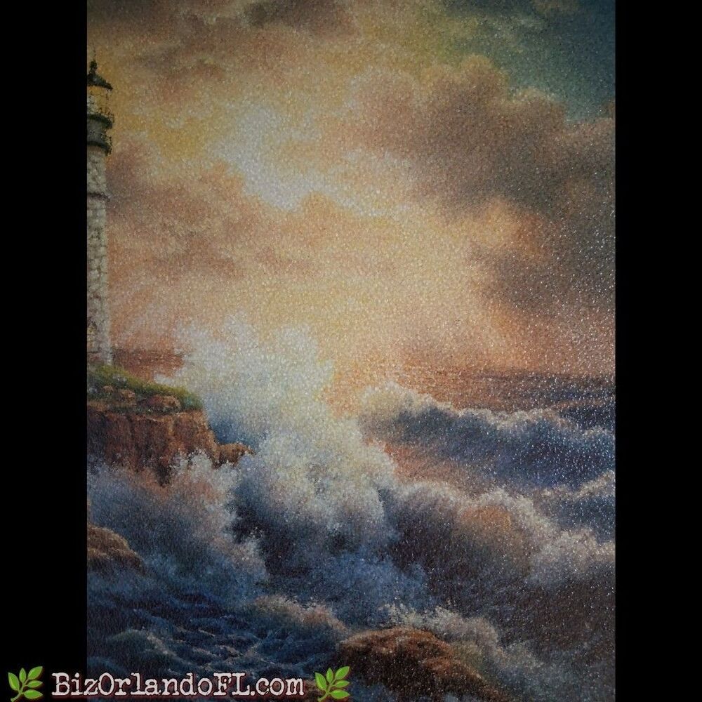 VINTAGE: Crashing Waves / Lighthouse / Sunset Scene Tempered Glass Cutting Board - Picture 7 of 8